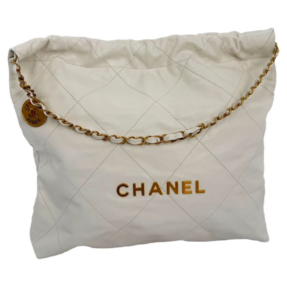 Chanel Quilted Small Chanel 22 in White Shiny Calfskin Leather